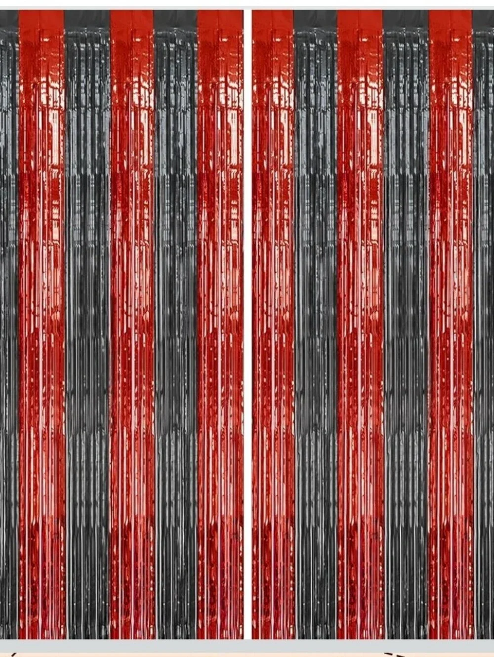 🔥4/$20 Foil Fringe Backdrop Party Streamers NEW Black/Red -2 Pack -(2ftX8.2ft)